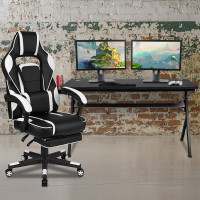 Flash Furniture BLN-X40D1904L-WH-GG Gaming Desk with Cup Holder/Headphone Hook/Removable Mousepad Top & White Reclining Back/Arms Gaming Chair with Footrest